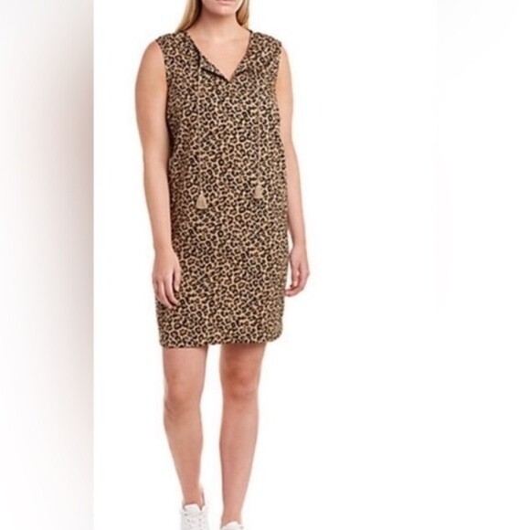 Beach lunch lounge leopard print sleeveless mini dress size 1X - Picture 1 of 8